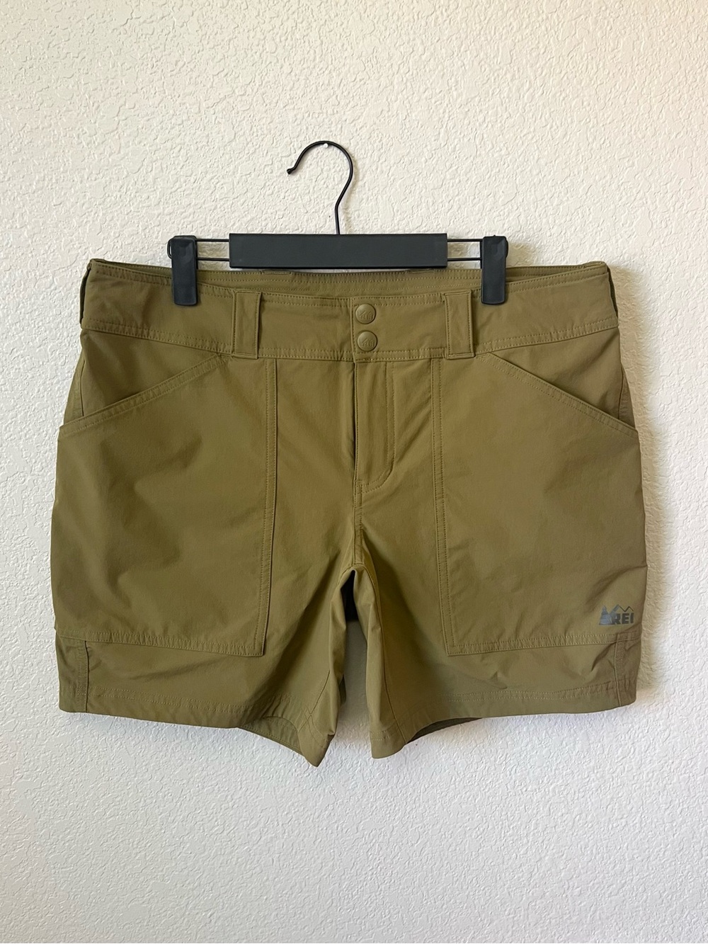REI 7” Nylon Performance Hiking Shorts Womens 14 Olive Green Gorpcore Granola